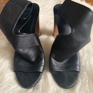 VINCE Black Faye Leather Peep Toe Bootie
